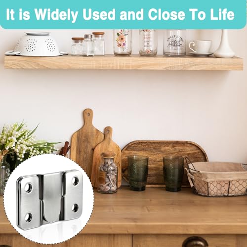 Flush Mount Brackets 6 Pairs Heavy Duty with Screws- 66lb Interlocking Hangers for Picture Frames, Headboard & Furniture, Stainless Steel Seamless Wall Mount Hardware (56x30mm) (Silver)
