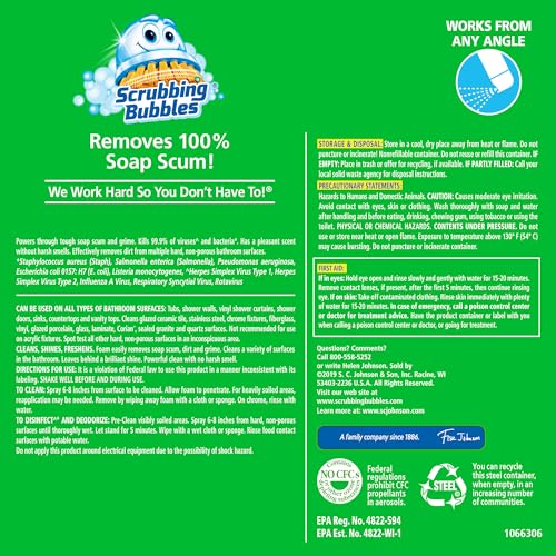 Scrubbing Bubbles Grime Fighter Disinfectant Bathroom Cleaner Spray, 20oz - size: 20 Fl Oz (Pack of 1)