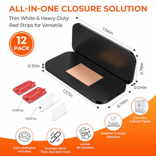 12 Pack Cabinet Magnets for Closure, Black, No Drill Ultra-Thin - color: Black, size: 12 Pack