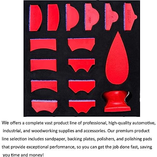 16-Piece Contoured Profile Hand Sanding Block Set with Hook and Loop Interchangeable Assorted Shapes Interchangeable Assorted Convex & Concave Shapes for Woodworking Furniture, Auto Paint and Crafts