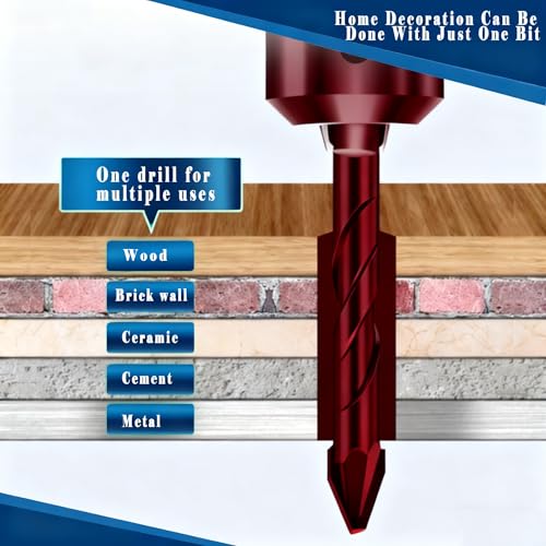 10pc 5/16” Red Special Crooked Head Eccentric Drill Bit Set, 8mm Porcelain Tile Drill Bit Concrete Drill Bit for Glass,Brick,Plastic,Cement,Wood,Ceramic,Metal,Marble. - size: 5/16 in