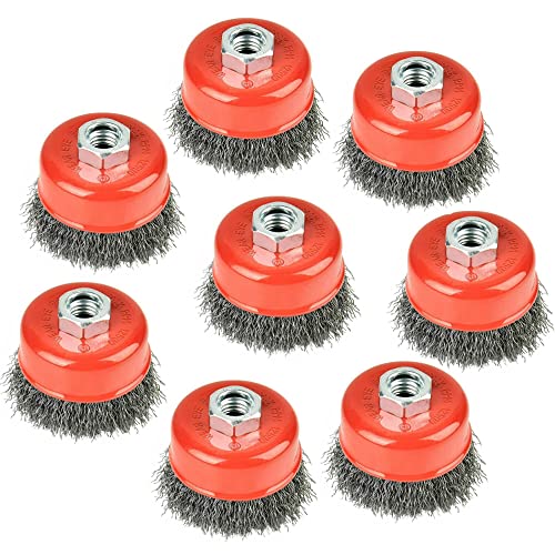 AAIN 8Pcs Wire Wheel Brush Set, 3in Crimped Cup Brush for Angle Grinder - size: 8 pack, style: 3 Inch Crimped Wire Brush