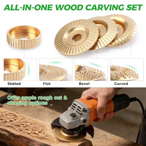 5PCS Wood Carving Disc Set for 4 and 4 1/2 Angle Grinders, Grinding Wheel Shaping Disc with 7/8"-5/8" Arbor for Wood Carving,Tree Stump Cutting, DIY Woodworking & Wood Sculpting