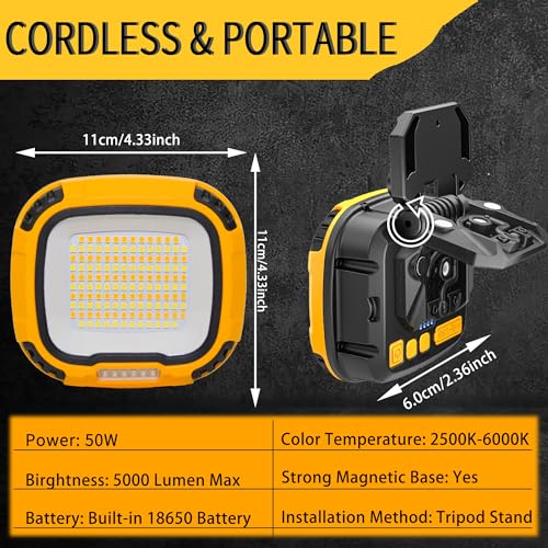 2 Pack Magnetic Work Light Rechargeable 5000Lumens, 6000mAH - color: yellow1