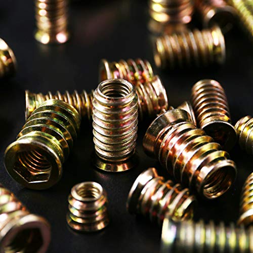 Glarks 120Pcs 1/4"-20, 5/16"-18 Threaded Inserts Nuts Assortment Set, Zinc Plated Carbon Steel Hex Socket Drive Furniture Flanged Screw-in Nut with M6 M8 Hex Wrench for Wood Furniture - size: 1/4"-20 & 5/16"-18 Assortment