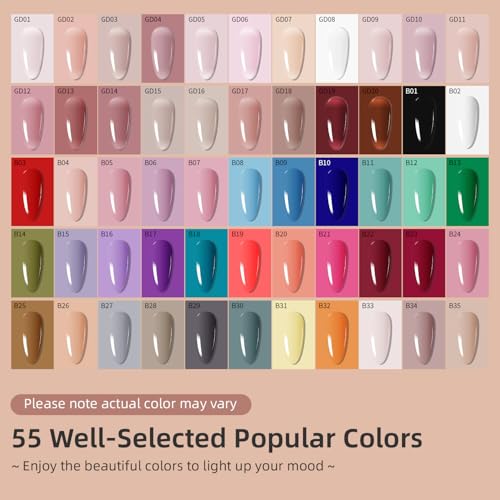 JODSONE 60 PCS Gel Nail Polish Starter Kit with U V Light 55 Colors Gel Polish Base Top Coat for Women and Girls - color: B32
