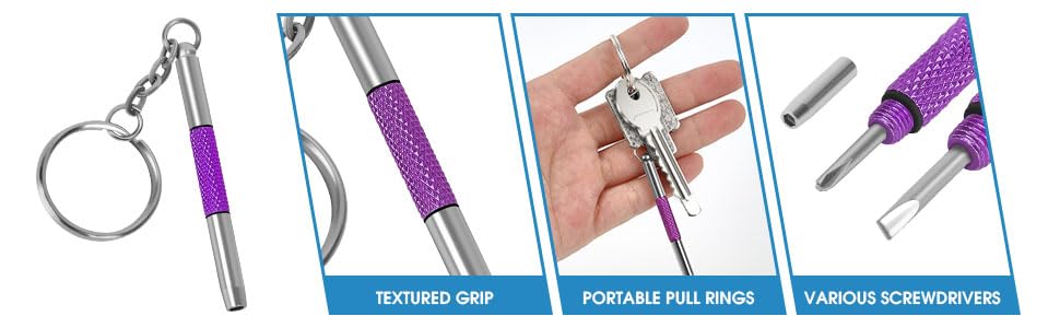 UNEAK - Eyeglass Screwdriver Repair Kit Blue & Purple Precision 3 in 1 Mini Screwdrivers Set Keychain Glasses, Sunglasses, Sunglass, Watch, Electronics, Eyeglasses, Flat Head, Phillips, Hex - color: Blue and Purple