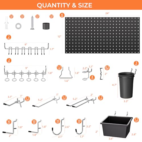 INCLY 226PCS Black Metal Pegboard Wall Organizer 48x36 Inch - color: Black, size: 48x36 Inch