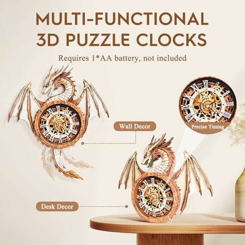 3D Wooden Puzzles for Adults-Dragon Clock Puzzle-Adult Crafts - color: Dragon Clock