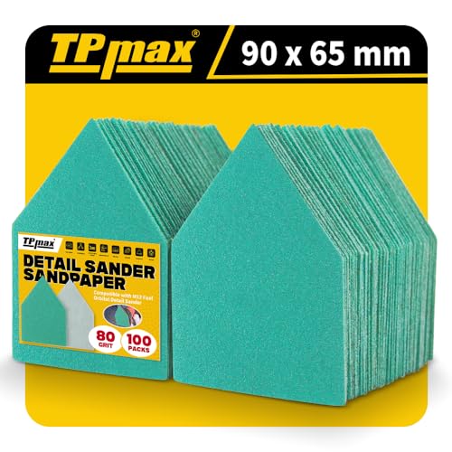 TPmax 100 Pack 90x65mm Detail Sander Sandpaper 80 Grit Compatible with Milwaukee M12 Heavy Duty Hook & Loop Anti Clogging Polyester Film Sheets - size: 80 Grit