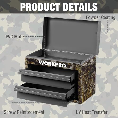 WORKPRO Metal Mini Tool Box with 2 Drawers and Top Storage - color: Green Camo