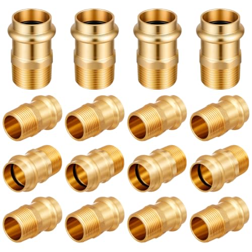 16 Pack 1/2" Press x 1/2" MIP Brass Press Fittings - color: Mip, size: 0.5 Inch