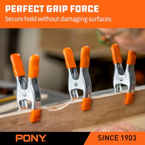 PONY 4" Heavy Duty Metal Spring Clamps with Protective Tips, 10-Piece | 1" Jaw Opening, Protective Handles and Tips, Metal Spring Clamps for Woodworking and DIY Projects - size: 4 Inch 10-Piece