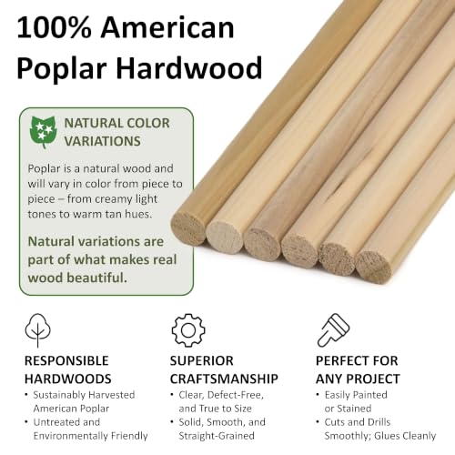 Round Wooden Dowel Rod 3/16" x 36", Pack of 50 - size: 3/16" x 36" (50pk)