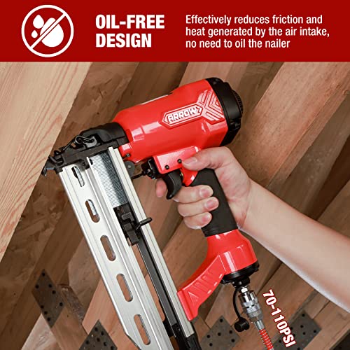 ARROW Pneumatic 16 Gauge Finish Nailer with 1000 Pcs Nails, 16 GA Professional Straight Nail Gun Kit, Oil-free Design, Depth Adjustable, Dryfire-lockout, Fits 1-1/4-Inch to 2-1/2-Inch Finish Nails