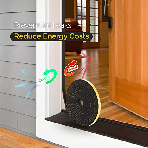 Ravinte Weather Stripping Door Seal, 1/2 x 1/2 Adhesive Foam Tape, 13 FT - color: Black, size: 1/2In x 1/2In x 13Ft
