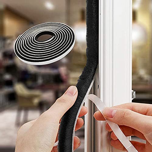 Weather Stripping for Door,Self Adhesive Brush Window Seal Strip for House Windows Weatherproof Soundproof Dustproof 16.8 FT Length Black - color: Black, size: 0.35*0.35 inch-16.8FT