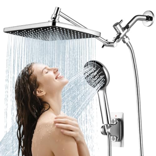 Shower Head with Handheld,High Pressure Chrome Rain Shower Head - color: A-Chrome, style: Rectangular 12"