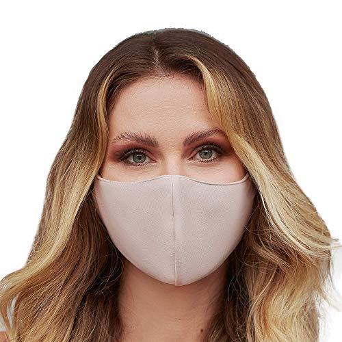 Washable Face Mask with Adjustable Ear Loops & Nose Wire - 3 Layers, Made in USA - color: Solid - Tan