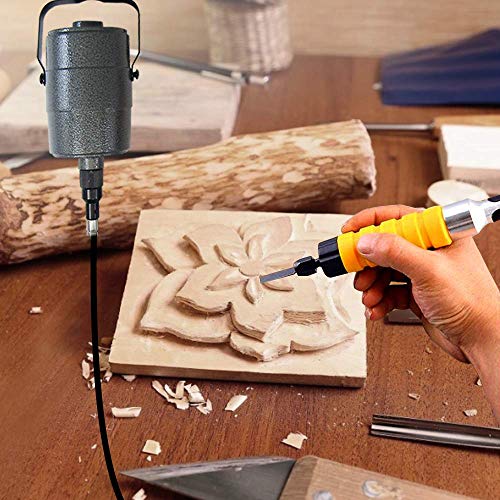 YUCHENGTECH Electric Chisel Carving Tool Electric Wood Carving Chisel Woodworking Hanging Flexible Shaft Machine Kit with 5 Blades + Foot Control Pedal (220V) - size: 220V