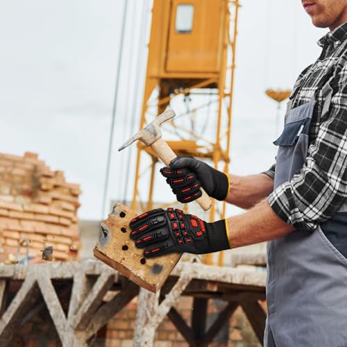 KAYGO TPR Impact Resistant Work Gloves for Men, MicroFoam Nitrile Coated | ANSI Cut Resistant Level A3, Anti-Abrasion & Firm Grip, TPR Back Impact Guard, for Mechanics, Construction, Glass Handling - size: Small