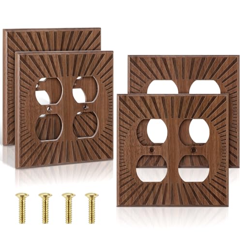 DoubleFill 4 Pcs Walnut Wood Switch Cover,14 * 14.2cm,2 Double Hole - color: 2 Double Hole, size: 14.2 x 14 cm