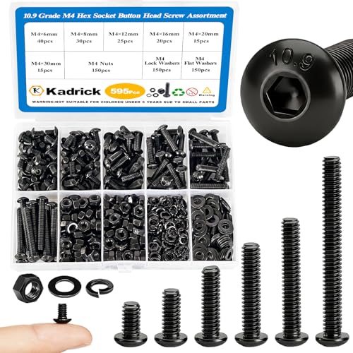 KADRICK 595Pcs M4 Screw Kit,Hex Socket Button Head M4 Bolts Length 6MM-30MM - size: M4 600Pcs 6-30mm