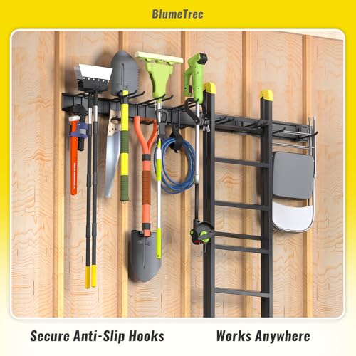 Garage Tool Organizer Wall Mount, 64" Heavy-Duty Metal Wall Organizer, 4 Rails with 8 Adjustable Hooks, Garden Storage Rack for Organization, Sturdy Tool Hanging Holder for Shovel Shed Yard - size: 64" 4 panels & 8 hooks