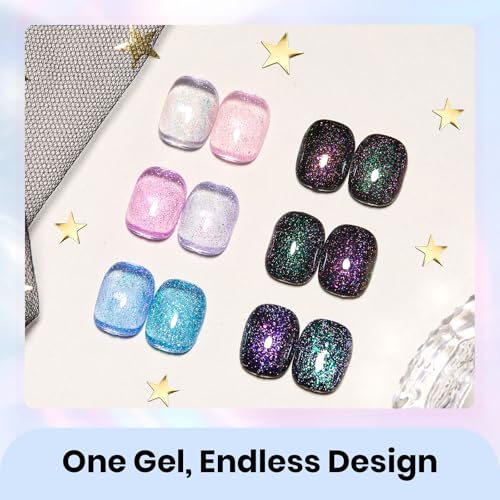 Beetles Chameleon Gel Polish Set - 6 Colors Crushed Diamond Glitter Gel - color: 0-Whimsical Wonders
