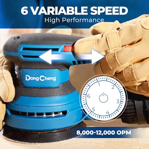 Dong Cheng 5-Inch Random Orbital Sander 3.2A 12800OPM Electric Palm Sander, 6 Variable Speeds, with 20pcs Sandpaper & Detachable Dust Bag, Power Sander for Woodworking, Sanding & Polishing - style: 380W Random Orbital Sander & Tool bag