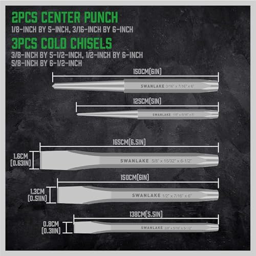 16-Piece Precision Punch & Chisel Set - Taper Punch, Pin Center Punch, Cold Chisels & Gauge for Versatile Applications - size: 16PCS