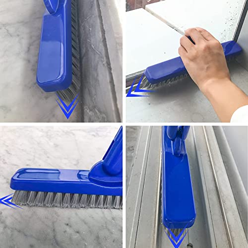 ITTAR Grout & Scrub Brush Combo, Floor Scrubber with Long Handle, Multi-Purpose Stiff Bristles Cleaning Brush Set for Tile, Grout, Deck, Kitchen, Shower Floor (2 Pcs) - color: White & Blue Head