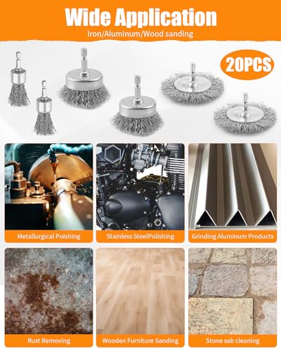 20 PCS Carbon Steel Wire Wheel Cup Brush Set with 1/4" Hex Shank - style: 20pcs(Carbon Steel Wire)