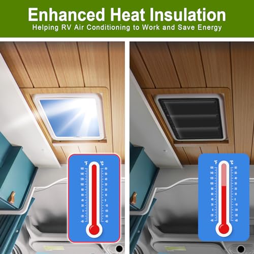 RV Skylight Cover, Vent Cover for Roof16 ¼ (L) x 16 ¼" (W), RV Window Blackout with UV Protection and Foldable Magnet Design, Waterproof Fabric, Reflective - color: Light Black, size: 1 Pack (16.25"L x 16.25"W)