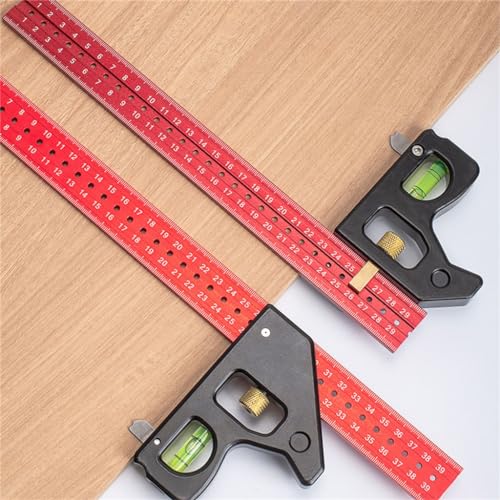 Heavy Duty Woodworking Combination Angles Ruler Aluminum Alloy Ruler 90/45 Degree Measuring Tool with Level & Needle Combination Square Adjustable Angles Gauges 90/45 Degree Measuring Tool
