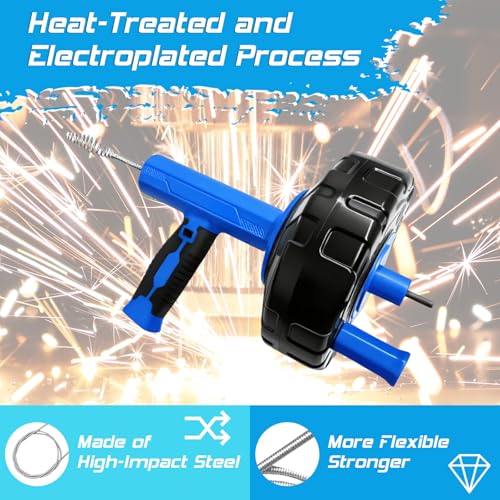 25FT Auto Feed Drain Snake Auger Drill or Manual Hair Clog Remover