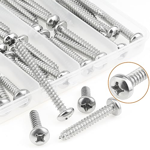#12 x 3/4" 1" 1-1/4" 1-1/2" 2" Wood Screws Set, HELIFOUNER 51 Pieces Phillips Pan Head Self-Tapping Screws Assortment Kit, Phillips Pan Head Wood Screws, 304 Stainless Steel - size: #12
