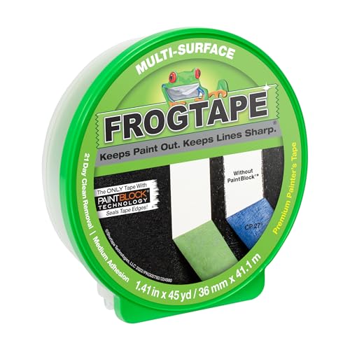 FrogTape Multi-Surface Painter's Tape with PAINTBLOCK, 2 in Wide (1.41 in x 45 yd), Quick Stick Medium Adhesion, Premium Green Painters Tape Removes Clean, 1 Roll (1396747) - size: 1 Roll, 1.41" x 45 Yds
