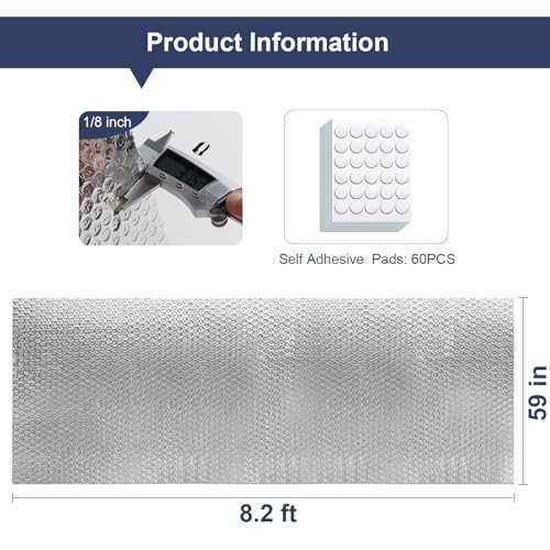 DGSL Double Reflective Bubble Foil Insulation Foam, 59IN X 8.2FT Window Insulation for Summer Heat Reflective Window Film for Window, Garage Door, RV, Roof - size: 59 in x 8.2 ft