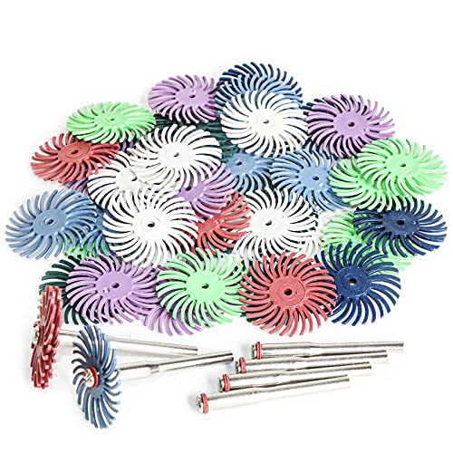 FPPO 42pcs 1 Inch Radial Bristle Disc Kit with 3mm Shank for Rotary Tools,Detail Abrasive Wheel for Jewelry Wood Metal Polishing, Bristle Wheel with Grit 80-2500