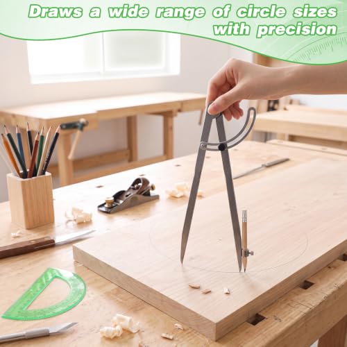 12 Inch Professional Compass for Woodworking with Wing & Protractor, Green - color: Green, size: 12 Inch