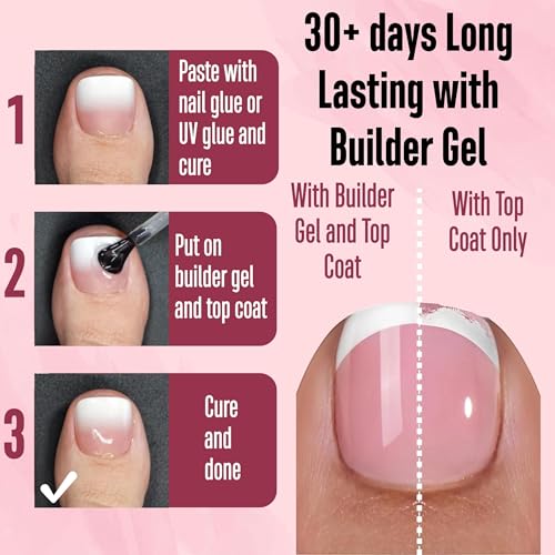 NOVO OVO Fake Toe Nail Tips Press on, French Tip Soft Gel Toenail Extension, BERRY OMBRE Square Round Pre-applied Tip Primer & Base Coat, Full Cover Matte False Nails for DIY x 15 Sizes 360Pcs - color: Square Round French Tip Berry Ombre