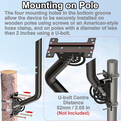28" Heavy Duty Adjustable Antenna Wall Mount – Iron Spray Paint J-Pole Solid Mast Bracket for Starlink (Adapter Required), TV Antennas, Weather Stations – 1.38" OD Pivot Base (Black) - color: 28‘’ Long Wall Mount Black