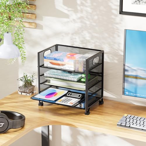 Simple Trending 5-Tier Paper Tray Organizer, File Organizer for Desk, Black - size: 13" x 9" x 13"