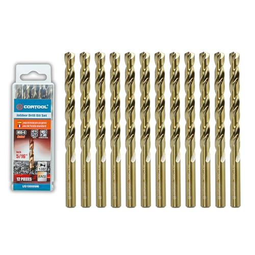 5/16 inch Cobalt Drill Bits (12Pcs), M35 HSS Metal Jobber Length Twist Drill Bit Set for Hard Metal, Stainless Steel, Iron, Copper, Aluminium, Brass, Plastic & Wood - style: 5/16 Inch