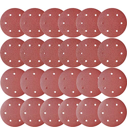 30 PCS 9 Inch 6 Hole Drywall Sanding Discs Set- 80 100 120 180 240 400 Grits, 9" Sandpaper Discs with Hook & Loop Backing, Fast Cutting Aluminum Oxide Abrasive for Drywall Power Sander, Wood Sander