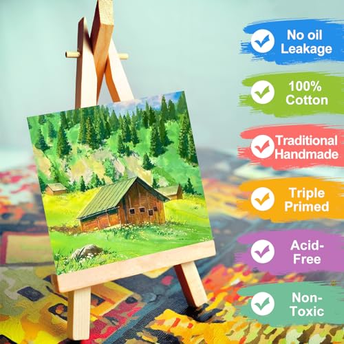 ESRICH Canvas Boards for Painting, 16 Pack Canvases 5x5 100% Cotton Small Paint Canvas Primed Acid Free Mini Blank Canvas Panels for Oil, Watercolor, Acrylic, Gouache & Tempera - size: 5x5in 16pack