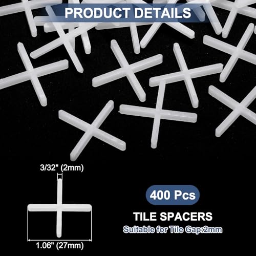 uxcell 400Pcs Tile Spacers, 2mm 3/32" Thick Cross Shape Wall Floor Tile Spacer Tiling Tools for Ceramic Tile Installation (PE Plastic, White) - size: 2mm