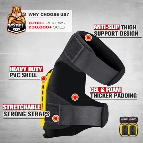 REXBETI Knee Pads for Men, Anti-slip Construction Gel Knee Pads for Work - color: Yellow