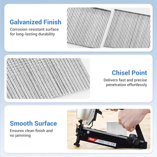 meite 16 Gauge Finish Nails 5 Sizes Galvanized Straight T-Nails 2,500PCS - size: 5 Sizes Finish Nails Set